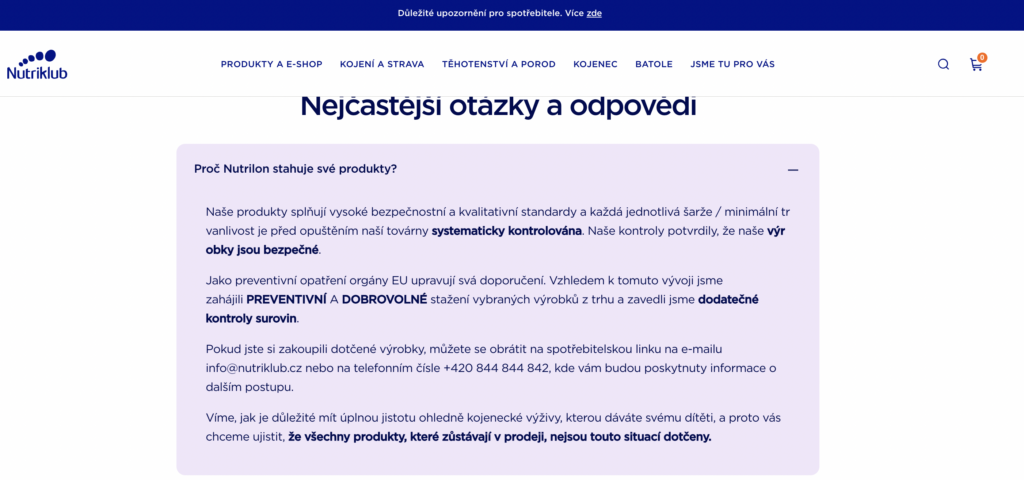 Screenshot webu nutriklub.cz ze dne 9. 4. 2026.